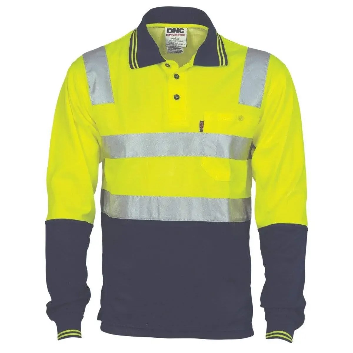 Dnc Workwear Cotton Back Hi-vis Two-tone Long Sleeve Polo Shirt With Csr Reflective Tape - 3818